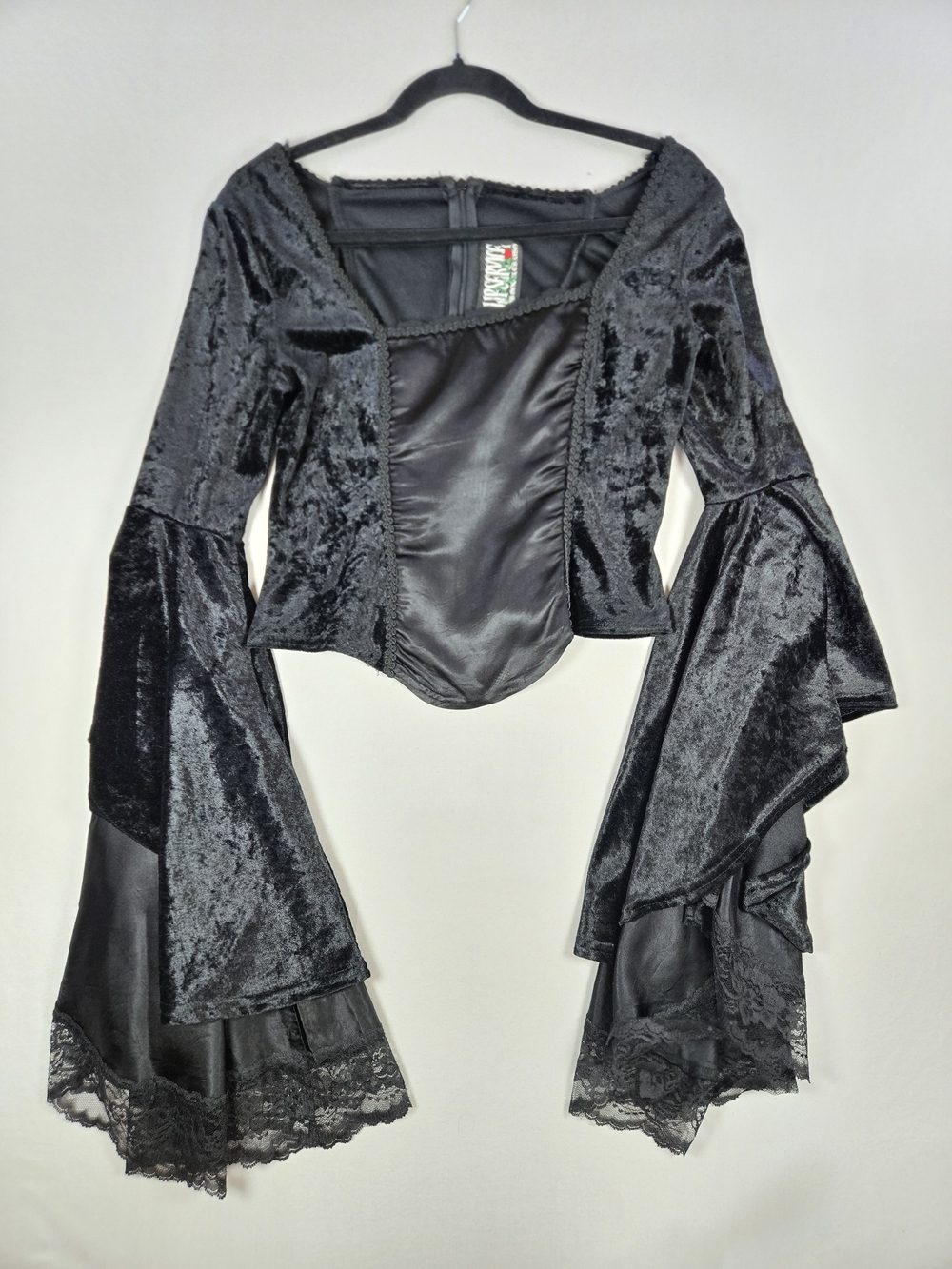 VTG Lip Service Black Velvet Satin Corset Bell Sleeve Gothic Top Size Large - Picture 1 of 12
